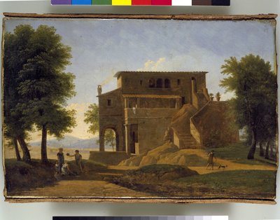 An Italian Villa with Figures by Jean Victor Bertin